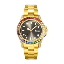 Load image into Gallery viewer, Luxury Colorful Full Diamond Watches with Calendar Quartz Watch Stainless Steel Wristwatch for Men
