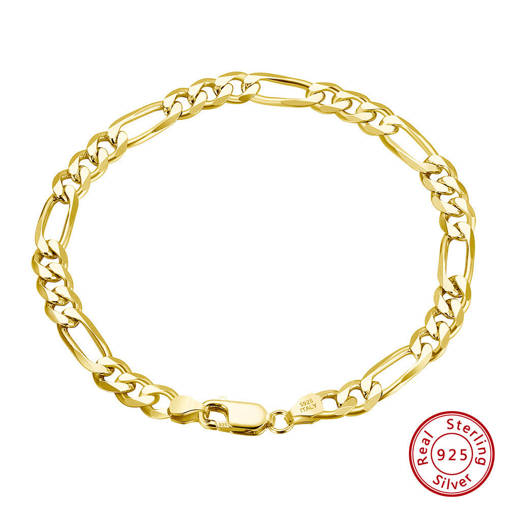 Fashion Jewerly 925 Sterling Silver Figaro Chain Bracelets For Women Men