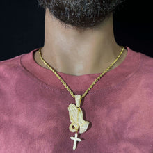 Load image into Gallery viewer, Iced Praying Hand Pendant 18K gold and White Gold
